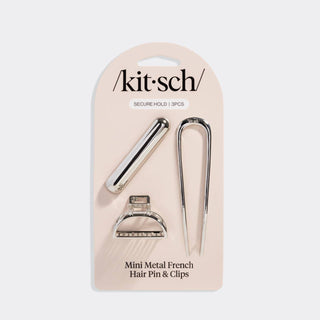 Mini Metal French Hair Pin & Clips 3pc Set - Silver - The Red Thread Boutique