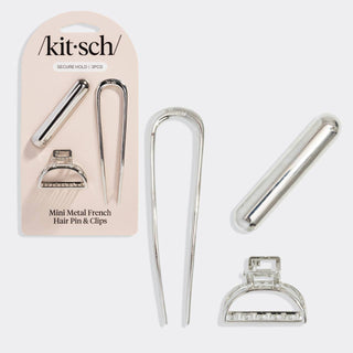 Mini Metal French Hair Pin & Clips 3pc Set - Silver - The Red Thread Boutique