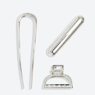 Mini Metal French Hair Pin & Clips 3pc Set - Silver - The Red Thread Boutique