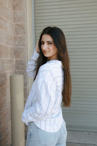 Miranda Shirt, White Blue - The Red Thread Boutique