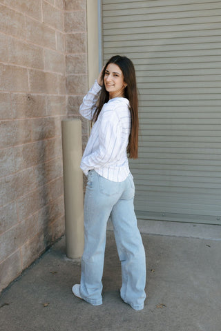 Miranda Shirt, White Blue - The Red Thread Boutique