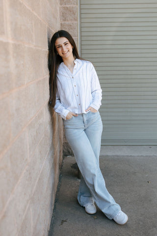 Miranda Shirt, White Blue - The Red Thread Boutique