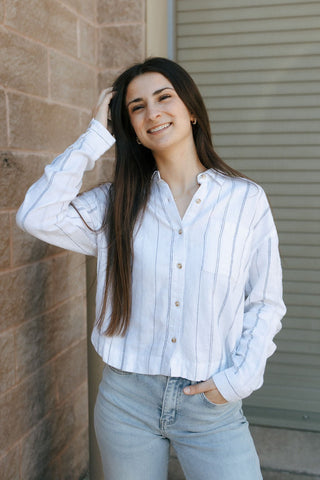 Miranda Shirt, White Blue - The Red Thread Boutique