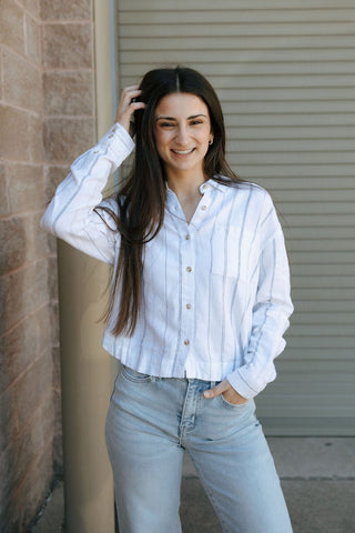 Miranda Shirt, White Blue - The Red Thread Boutique