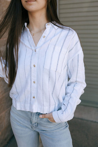 Miranda Shirt, White Blue - The Red Thread Boutique