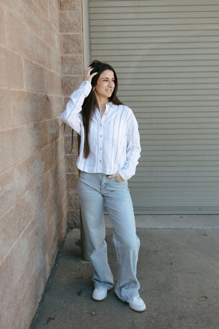 Miranda Shirt, White Blue - The Red Thread Boutique