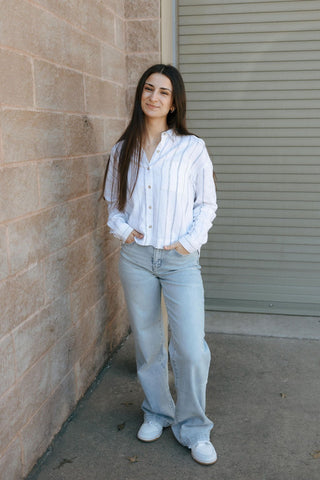 Miranda Shirt, White Blue - The Red Thread Boutique