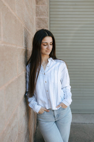 Miranda Shirt, White Blue - The Red Thread Boutique