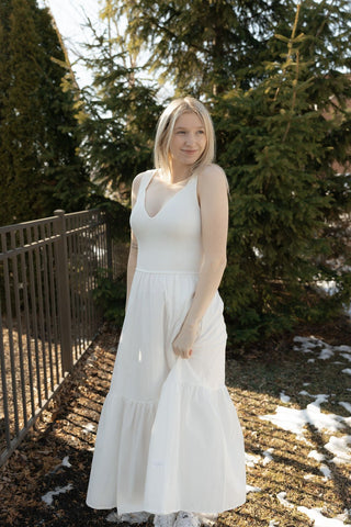 Mixed Media Dress, Off White - The Red Thread Boutique