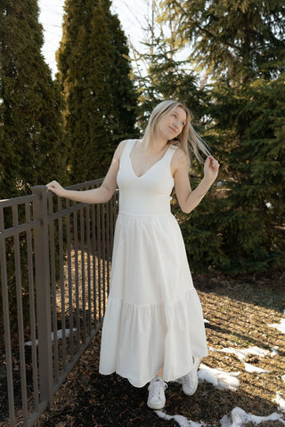 Mixed Media Dress, Off White - The Red Thread Boutique