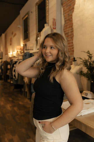 Mockneck Sleeveless Top, Black - The Red Thread Boutique