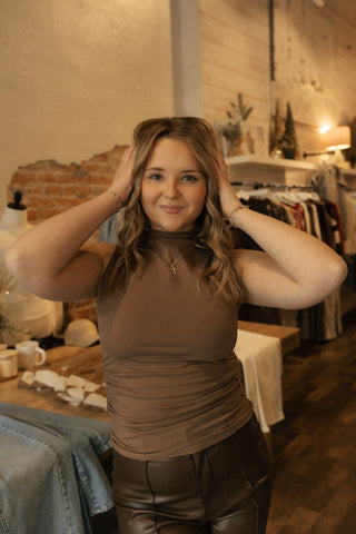 Mockneck Sleeveless Top, Mocha - The Red Thread Boutique