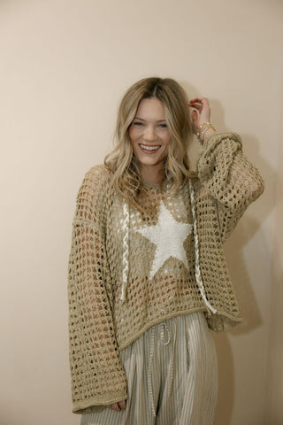 Montana Star Crochet Hooded Sweater - The Red Thread Boutique