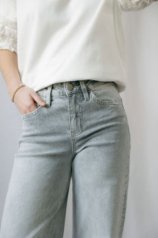 Montego Bay High Rise Wide Leg, Gray Jeans - The Red Thread Boutique