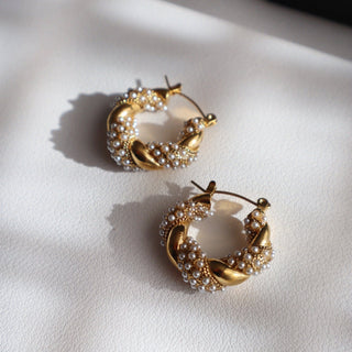 Nolita Hoops | Pearl Gold Twisted Hoops - The Red Thread Boutique