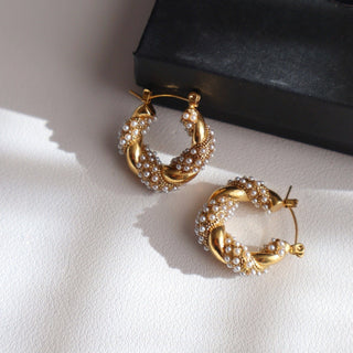 Nolita Hoops | Pearl Gold Twisted Hoops - The Red Thread Boutique