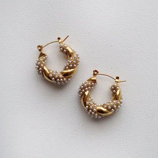 Nolita Hoops | Pearl Gold Twisted Hoops - The Red Thread Boutique