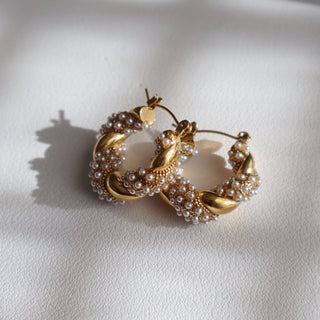 Nolita Hoops | Pearl Gold Twisted Hoops - The Red Thread Boutique