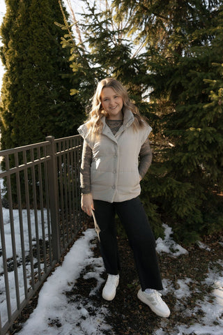 Oversized Puffer Vest, Cement - The Red Thread Boutique
