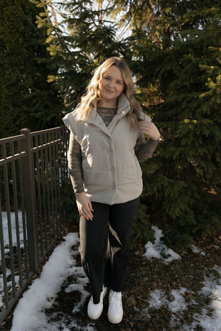Oversized Puffer Vest, Cement - The Red Thread Boutique