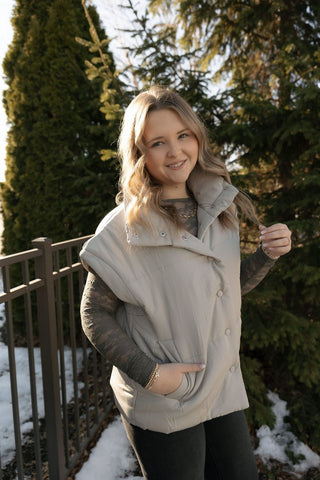 Oversized Puffer Vest, Cement - The Red Thread Boutique