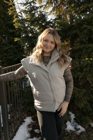 Oversized Puffer Vest, Cement - The Red Thread Boutique