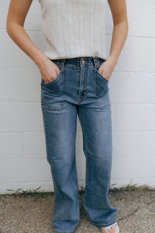 Patch Pocket Wide Leg Flare - The Red Thread Boutique