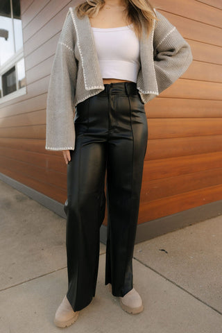 Pintuck Faux Leather Pants, Black *final sale - The Red Thread Boutique