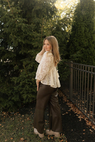 Pintuck Faux Leather Pants, Brown *final sale - The Red Thread Boutique