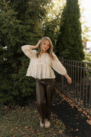 Pintuck Faux Leather Pants, Brown *final sale - The Red Thread Boutique