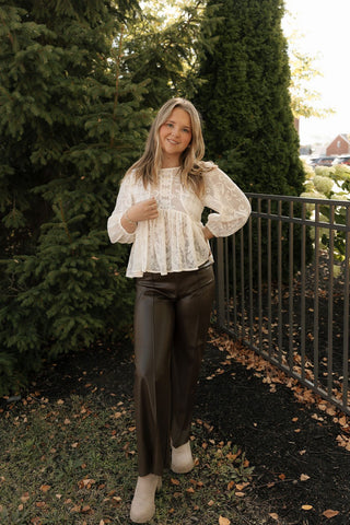 Pintuck Faux Leather Pants, Brown *final sale - The Red Thread Boutique