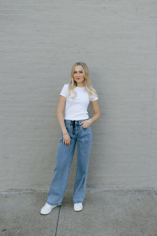 Pleated Drawstring Denim by Vervet *final sale - The Red Thread Boutique