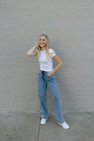 Pleated Drawstring Denim by Vervet *final sale - The Red Thread Boutique