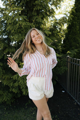 Pleated Lace Trim Shorts, White *final sale* - The Red Thread Boutique