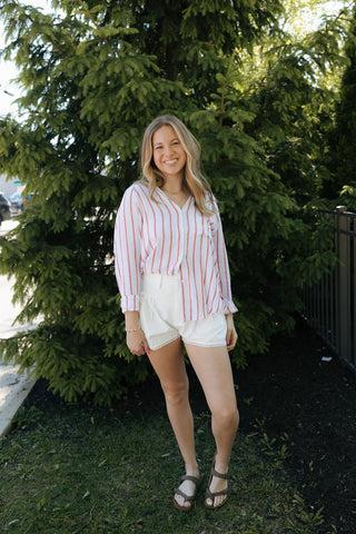 Pleated Lace Trim Shorts, White *final sale* - The Red Thread Boutique