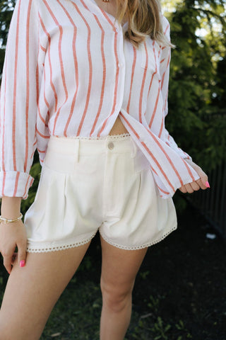 Pleated Lace Trim Shorts, White *final sale* - The Red Thread Boutique