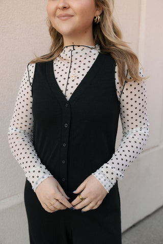 Polka Dot Mesh Turtleneck Top - The Red Thread Boutique