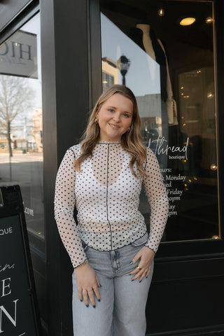 Polka Dot Mesh Turtleneck Top - The Red Thread Boutique