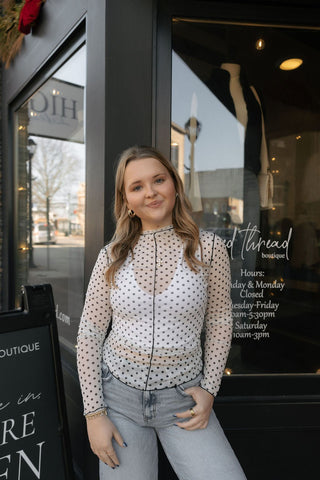 Polka Dot Mesh Turtleneck Top - The Red Thread Boutique
