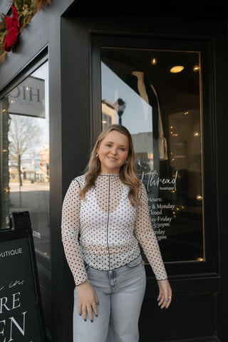 Polka Dot Mesh Turtleneck Top - The Red Thread Boutique