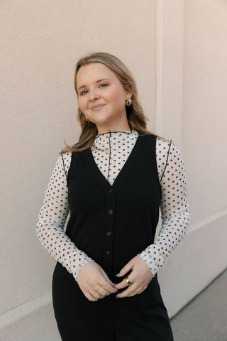 Polka Dot Mesh Turtleneck Top - The Red Thread Boutique