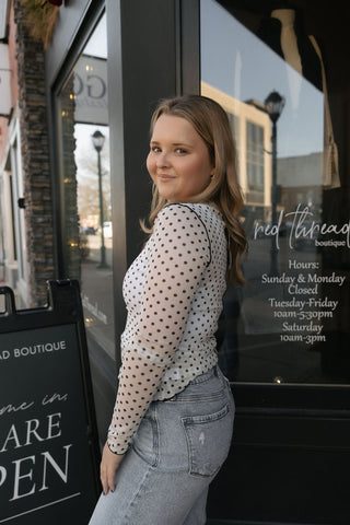 Polka Dot Mesh Turtleneck Top - The Red Thread Boutique