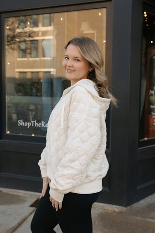 Quilted Hooded Quarter Zip, Bone - The Red Thread Boutique