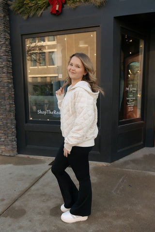 Quilted Hooded Quarter Zip, Bone - The Red Thread Boutique
