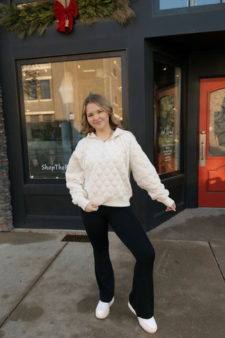 Quilted Hooded Quarter Zip, Bone - The Red Thread Boutique