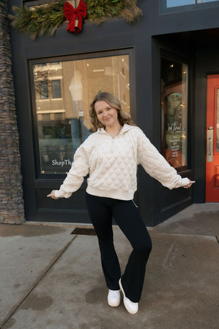 Quilted Hooded Quarter Zip, Bone - The Red Thread Boutique