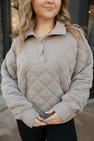 Quilted Snap Pullover, Stone Taupe - The Red Thread Boutique