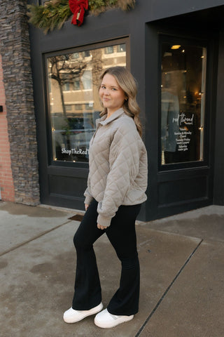 Quilted Snap Pullover, Stone Taupe - The Red Thread Boutique