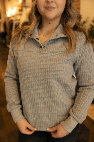 Quilted Sweatshirt, Gray - The Red Thread Boutique