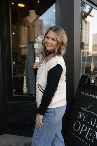 Quilted Vest, Ivory - The Red Thread Boutique
